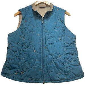 Croft & Barrow Women's Zip Up Cardigan Vest Size PL Teal Blue Embroidered Floral